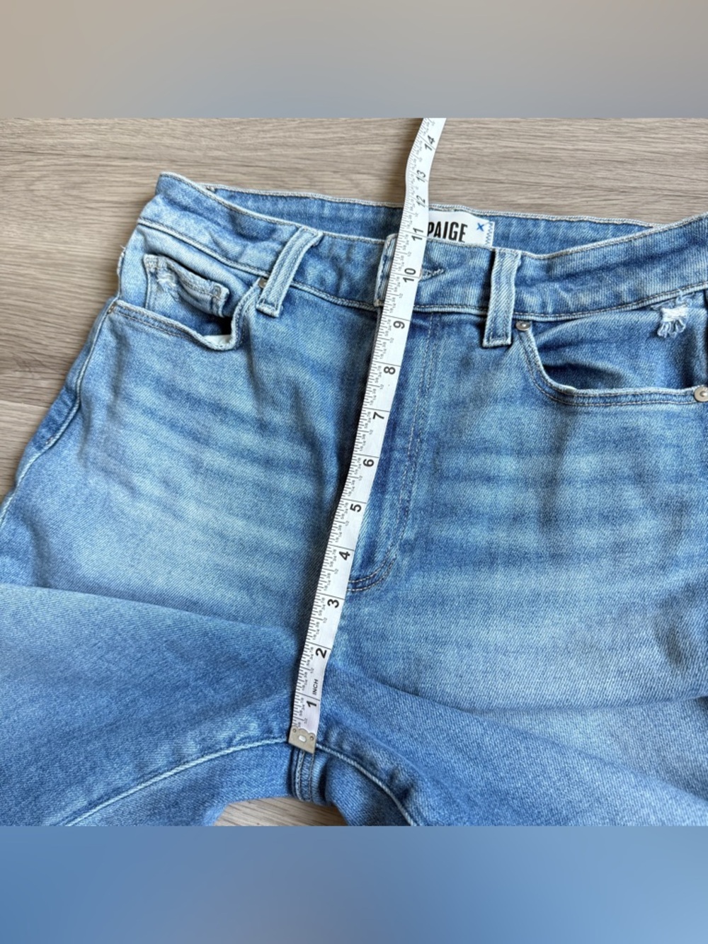 PAIGE Blue Wide Leg Raw Hem Jeans - Picture 10 of 13